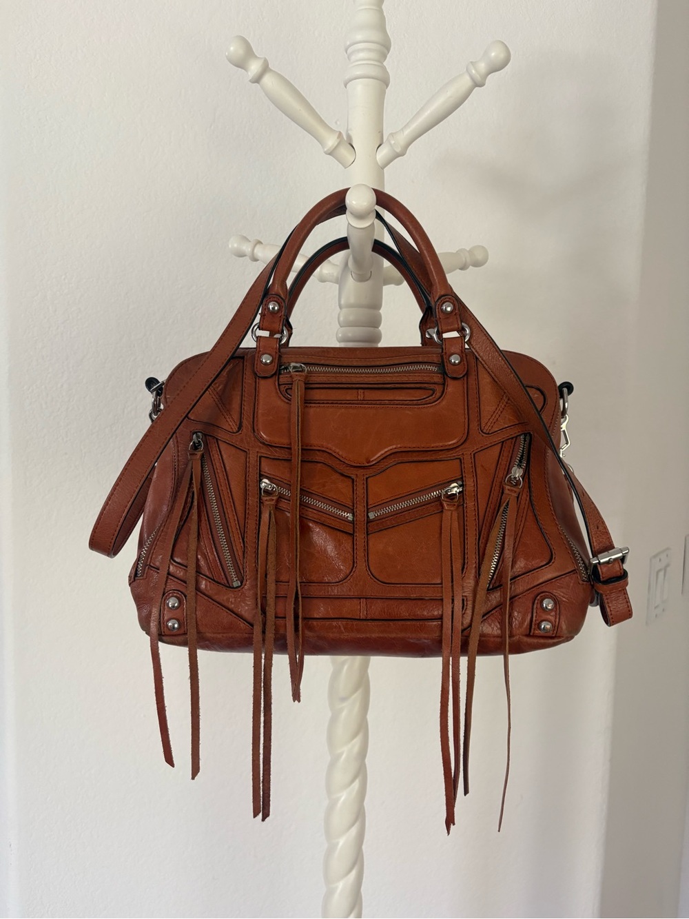 Rebecca Minkoff Brown Leather Jealous Tri Zip Fringe Satchel - Picture 2 of 14